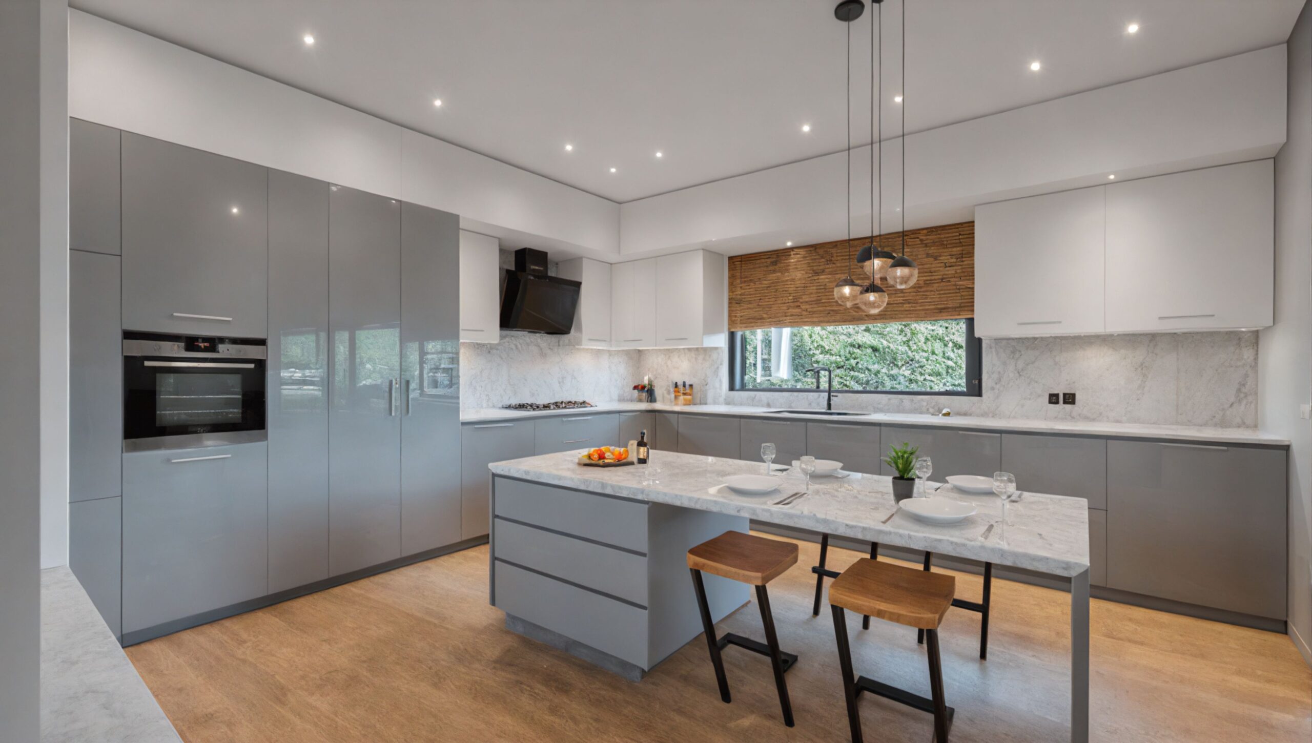 modern kitchen, lacquered light gray and white kit (1)